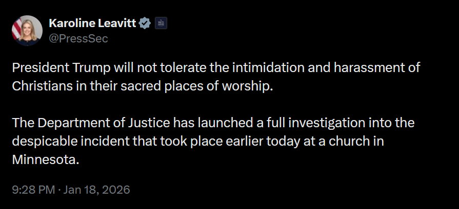 A dark mode screenshot of Karoline Leavitt being a fascist mouthpiece as is her job.