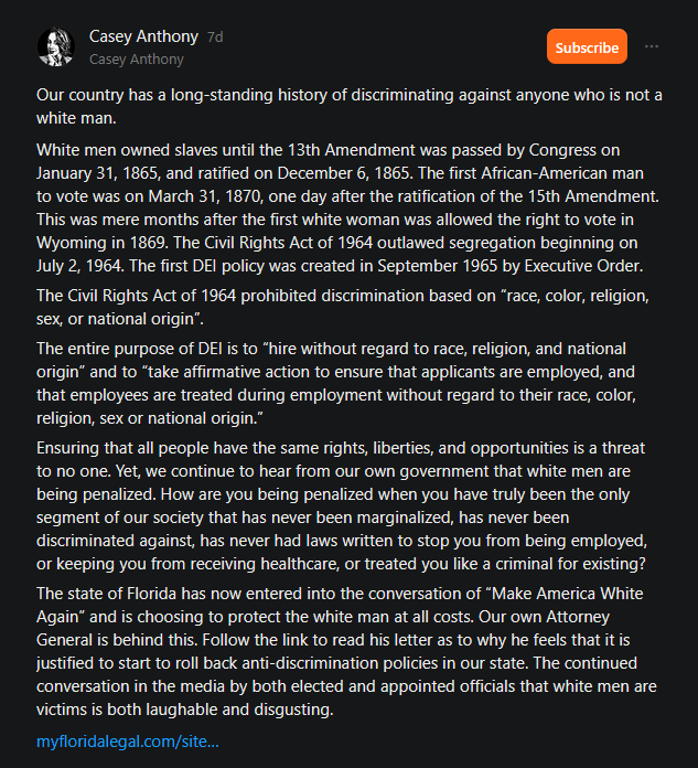 A Substack screenshot of a very good article that is unfortunately by Casey Anthony.