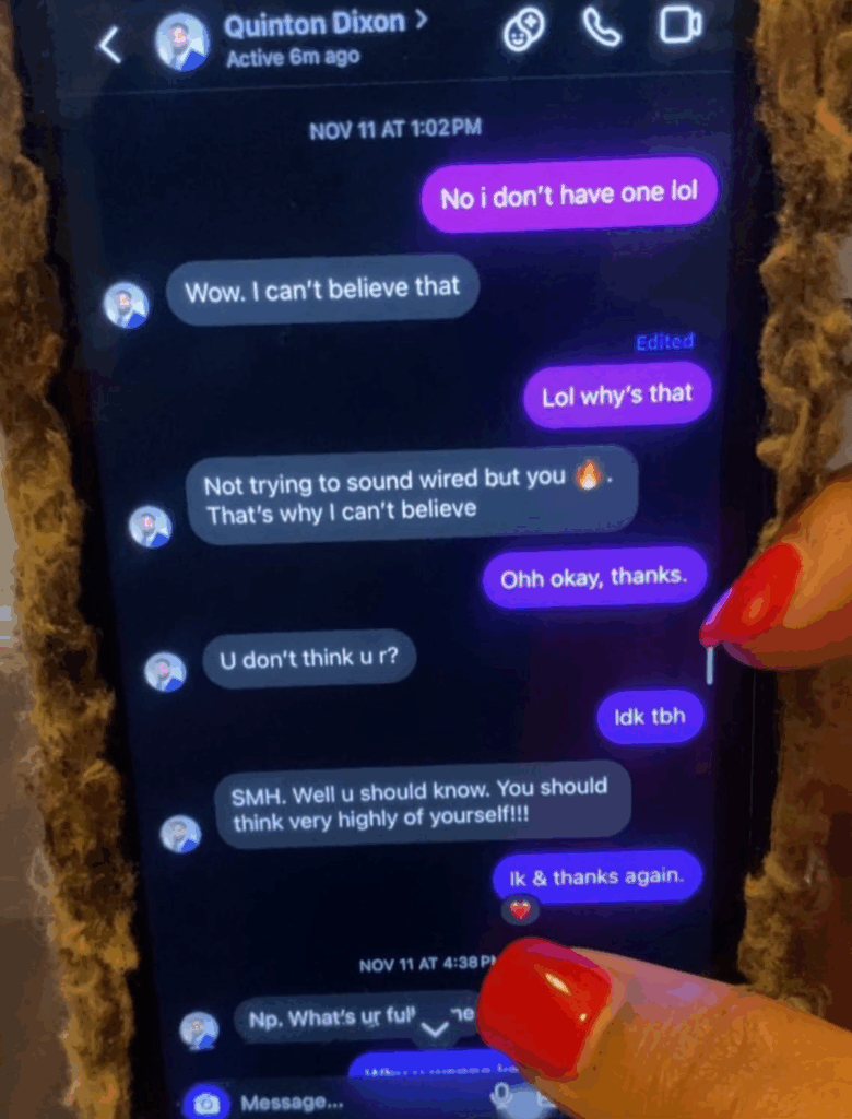 A photo shared on Twitter shows screenshots of alleged messages between Quinton Dixon and a child.