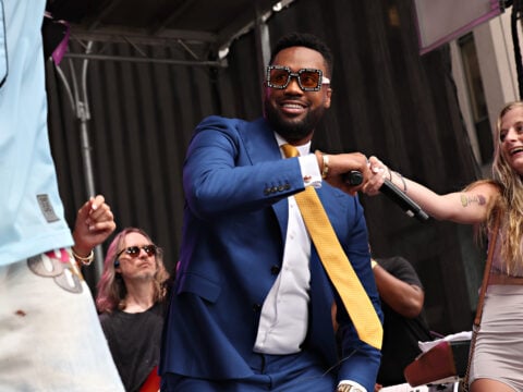 Lawrence Jones appears on stage as Flo Rida performs at Fox & Friends Summer Concert Series at Fox News Studios on July 28, 2023 in New York City.