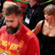 Jason Kelce, Donna Kelce and Taylor swift celebrate after the Kansas City Chiefs defeated the San Francisco 49ers during Super Bowl LVIII at Allegiant Stadium on February 11, 2024 in Las Vegas, Nevada.
