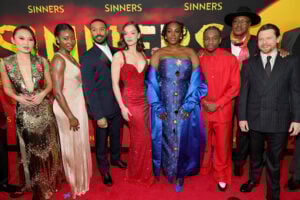Li Jun Li, Jayme Lawson, Michael B. Jordan, Hailee Steinfeld, Wunmi Mosaku, Miles Caton, Delroy Lindo and Jack O'Connell attend the Warner Bros Pictures "Sinners" New York Premiere at AMC Lincoln Square Theater on April 03, 2025 in New York City.