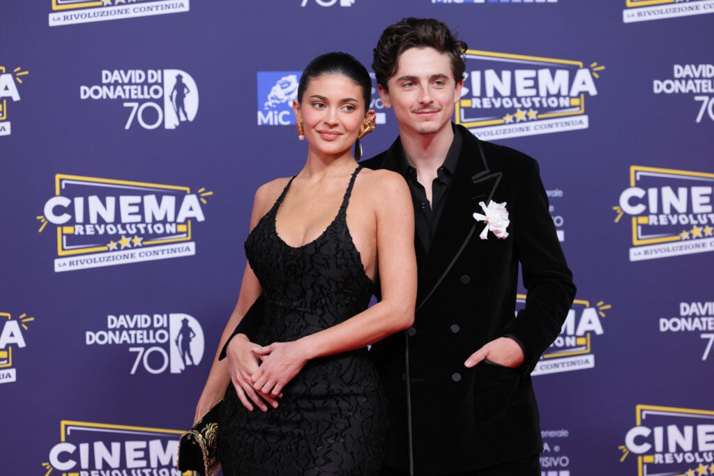 Timothee Chalamet and Kylie Jenner attend the red carpet during the 70th David Di Donatello at Cinecitta Studios on May 07, 2025 in Rome, Italy. 