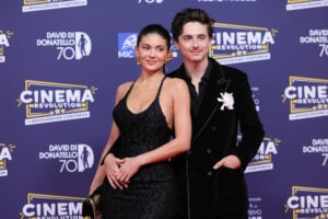Timothee Chalamet and Kylie Jenner attend the red carpet during the 70th David Di Donatello at Cinecitta Studios on May 07, 2025 in Rome, Italy.