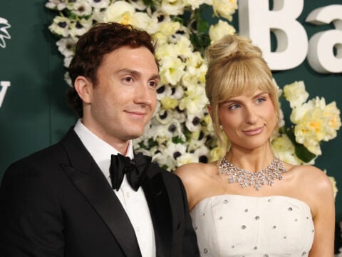 US singer Meghan Trainor (R) and US actor Daryl Sabara attend the 2025 Baby2Baby Gala at the Pacific Design Center in West Hollywood, California, on November 8, 2025.