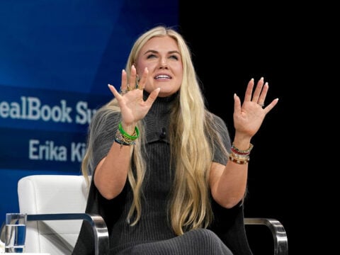 Erika Kirk speaks onstage during The New York Times DealBook Summit 2025 at Jazz at Lincoln Center on December 03, 2025 in New York City.