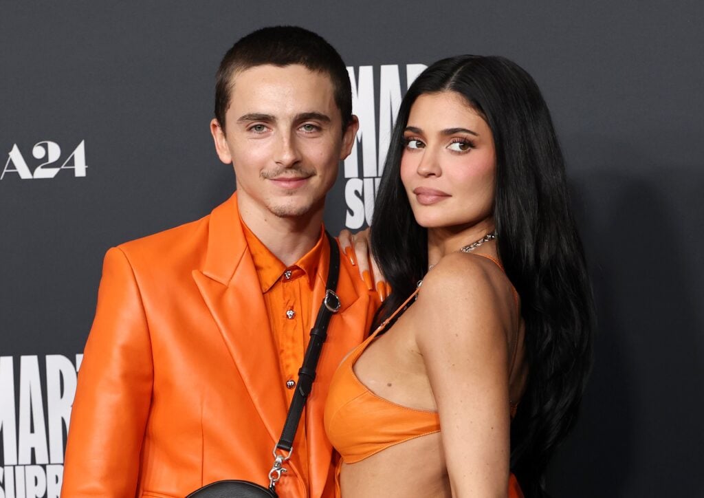 TimothÃ©e Chalamet and Kylie Jenner attend the Los Angeles premiere of A24's "Marty Supreme" at Samuel Goldwyn Theater on December 08, 2025 in Beverly Hills, California. 