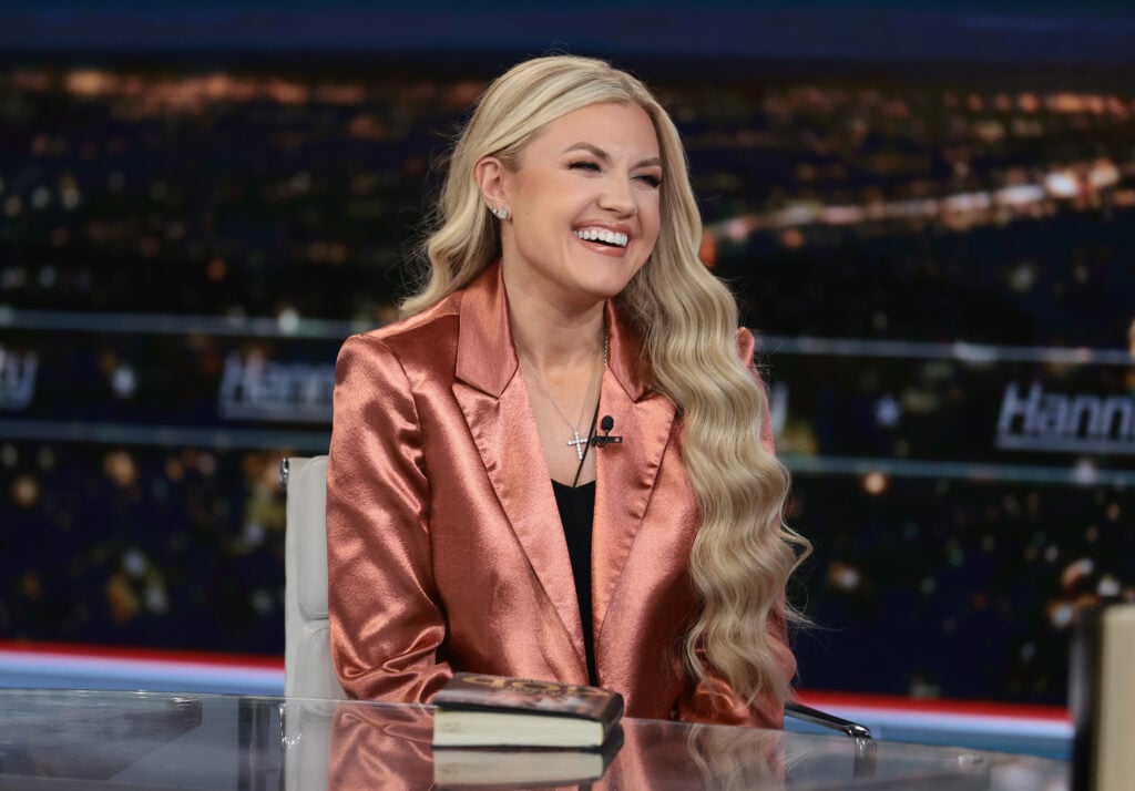 Erika Kirk discusses the newly released book "Stop, In The Name of God: Why Honoring The Sabbath Will Transform Your Life" on "Hannity" at Fox News Channel Studios on December 08, 2025 in New York City.