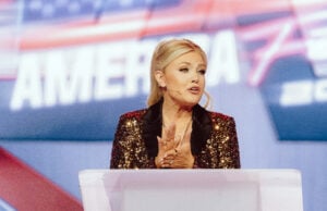 Turning Point USA CEO Erika Kirk, widow of right-wing political activist Charlie Kirk, speaks during Turning Point's annual AmericaFest conference in Phoenix, Arizona on December 18, 2025.