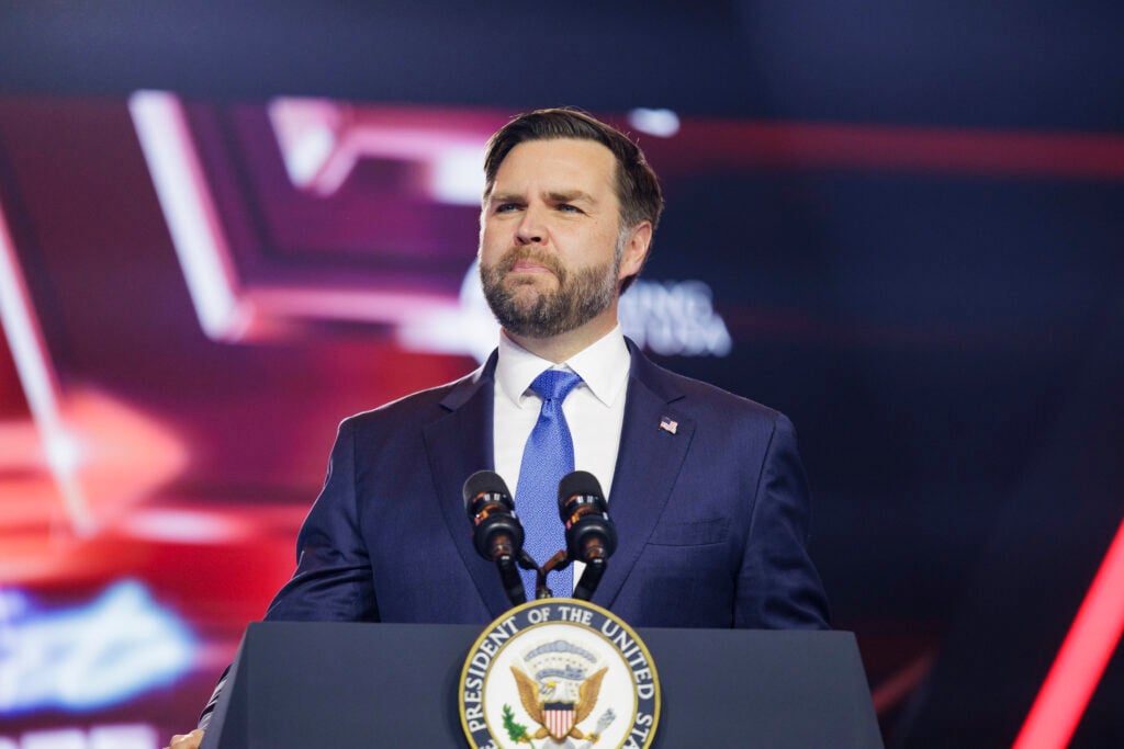 Vice President JD Vance speaks on the final day of Turning Point USA's annual AmericaFest conference at the Phoenix Convention Center on December 21, 2025 in Phoenix, Arizona. 