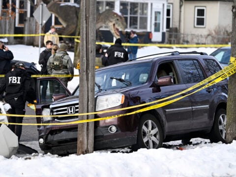 Members of law enforcement work the scene following a suspected shooting by an ICE agent during federal law enforcement operations on January 07, 2026 in Minneapolis, Minnesota.