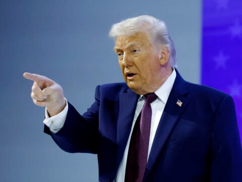 U.S. President Donald Trump gestures after holding a signing ceremony for the “Board of Peace” at the World Economic Forum (WEF) on January 22, 2026 in Davos, Switzerland. The US-backed “Board of Peace” is intended to administer the fragile ceasefire in the Gaza Strip after the war between Israel and Hamas.