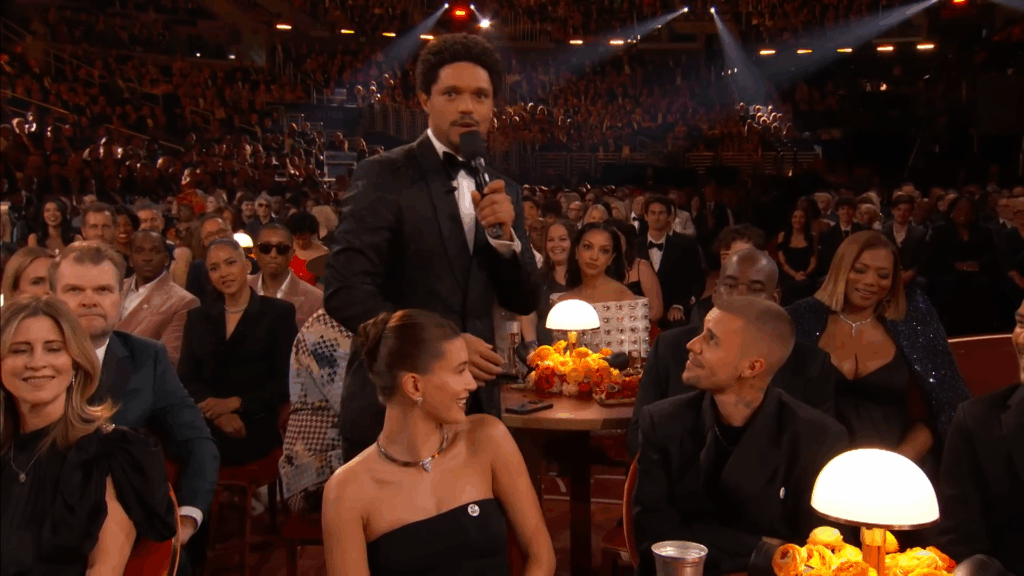 Trevor Noah and Justin Bieber and Hailey Bieber.