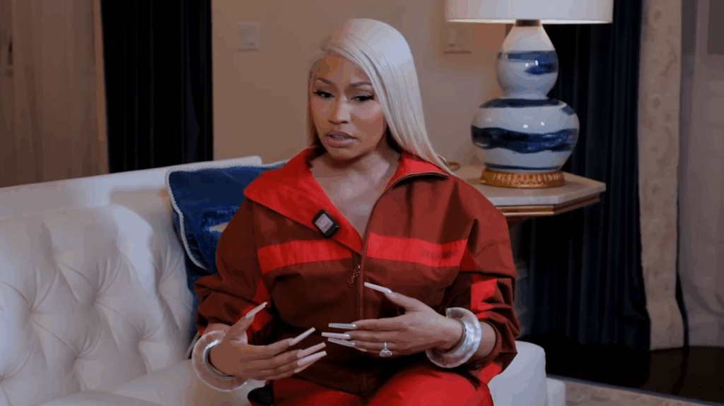 Nicki Minaj gestures.