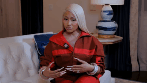 Nicki Minaj gestures.