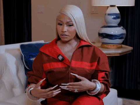 Nicki Minaj gestures.