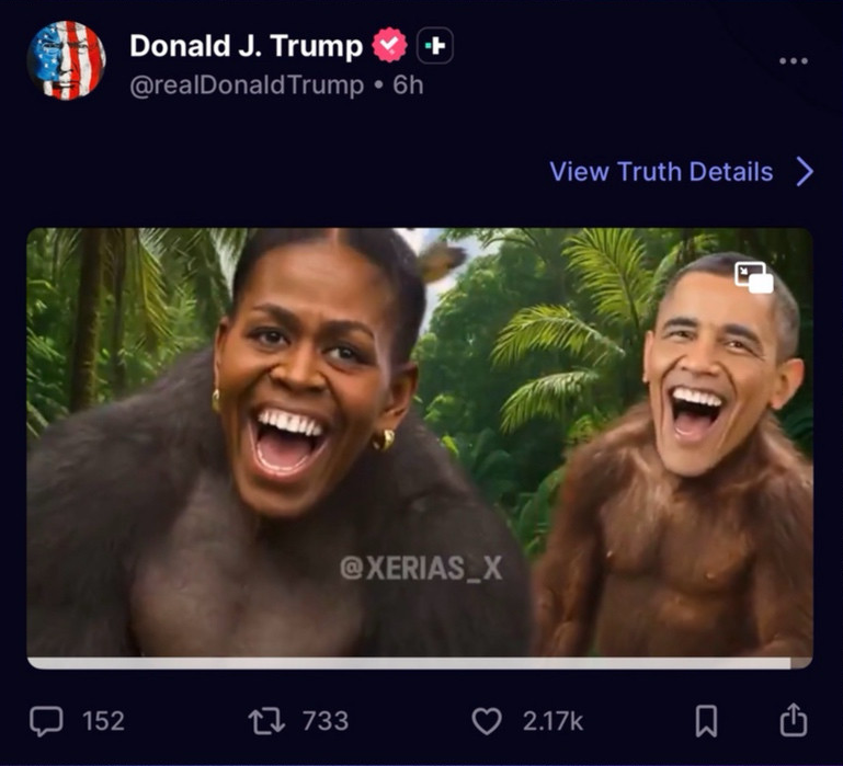 Donald Trump's racist video of Barack and Michelle Obama as apes.