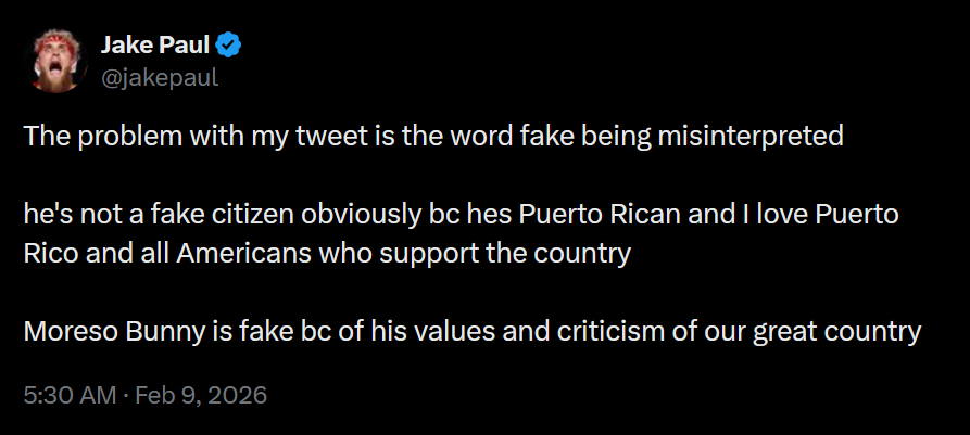 The second of Jake Paul's four Bad Bunny tweets.