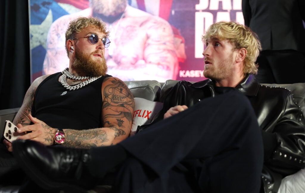 Jake Paul in his wig beard and Logan Paul in December 2025.