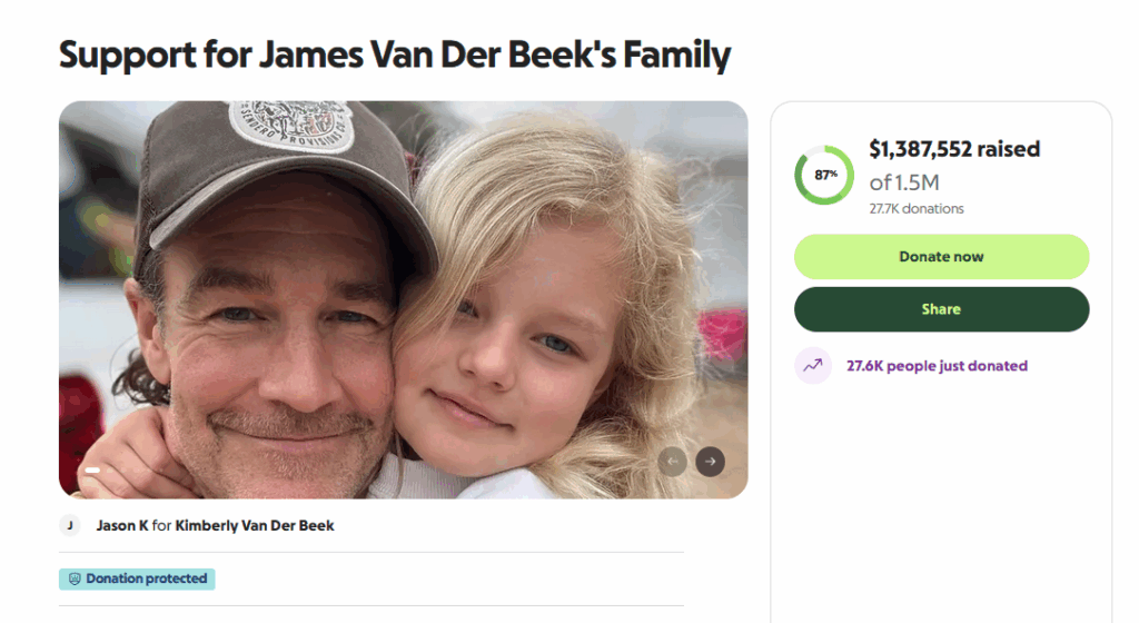 Foto y nivel reciente de Van Der Beek GoFundMe