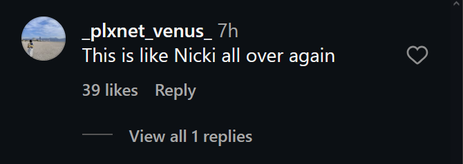 Captura de pantalla de Instagram en modo oscuro que muestra el comentario: 