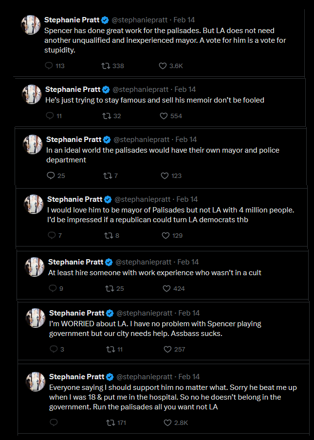 Stephanie Pratt's February 2026 tweets Part 1 of 2.