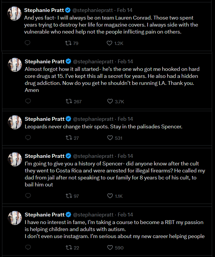 Stephanie Pratt's February 2026 tweets Part 2 of 2.
