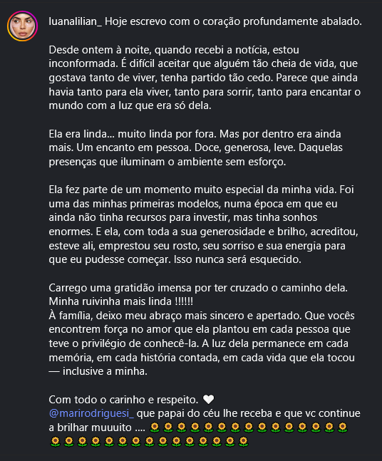 Un título de Instagram en modo oscuro en portugués.
