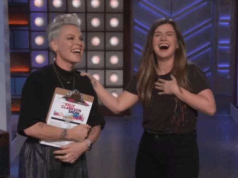 Pink surprises Kelly Clarkson.