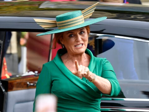Sarah, Duchess of York arrives ahead of the wedding of Princess Eugenie of York and Mr. Jack Brooksbank at St. George's Chapel on October 12, 2018 in Windsor, England.