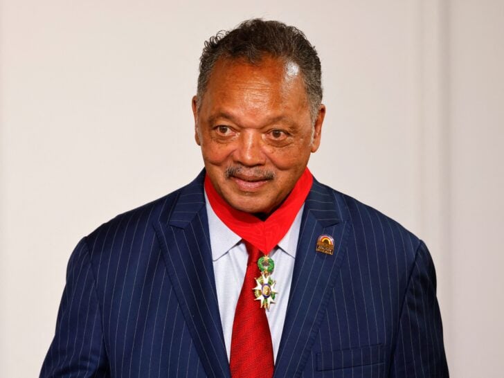 Veteran American civil rights activist Reverend Jesse Jackson looks after being awarded with the Legion of Honour by French President at the Elysee Palace in Paris on July 19, 2021.