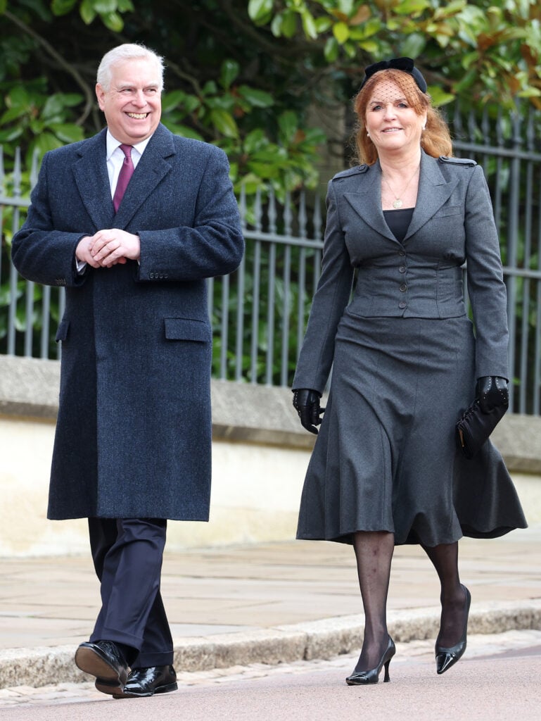 Prince Andrew, Duke of York, and Sarah, Duchess of York attend the Thanksgiving Service for King Constantine of the Hellenes at St George's Chapel on February 27, 2024 in Windsor, England.