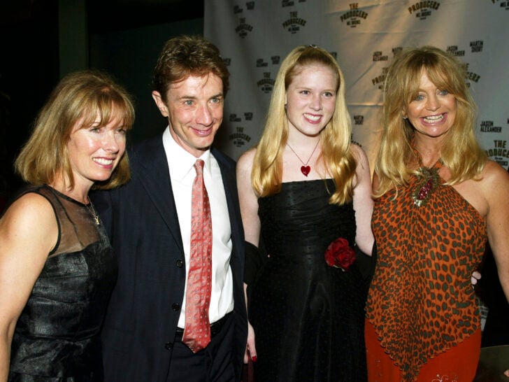Actor Martin Short, his wife Nancy (L), and daughter Katherine pose with actress Goldie Hawn (L) at the after-party for 