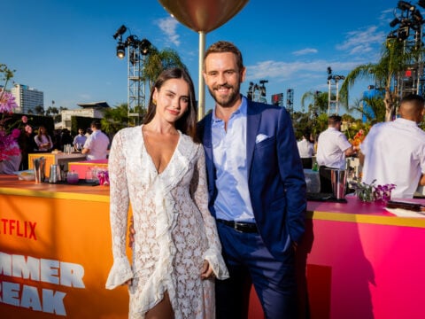 Natalie Joy and Nick Viall attend Netflix Summer Break at Santa Monica Pier on July 17, 2025 in Santa Monica, California.
