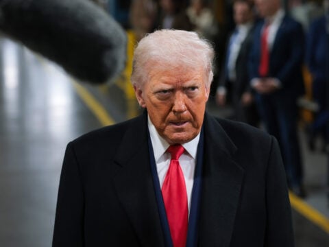 U.S. President Donald Trump tours the assembly line at the Ford River Rouge Complex on January 13, 2026 in Dearborn, Michigan.