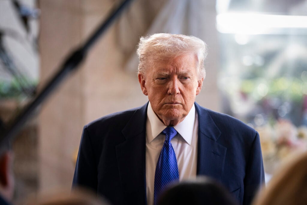 U.S. President Donald Trump speaks to reporters and members of the media at Mar-a-Lago on February 1, 2026 in Palm Beach, Florida. 