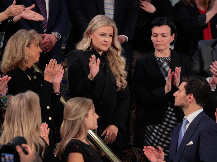 Erika Kirk receives a standing ovation during U.S. President Donald Trump's State of the Union address during a Joint Session of Congress at the U.S. Capitol on February 24, 2026, in Washington, DC.