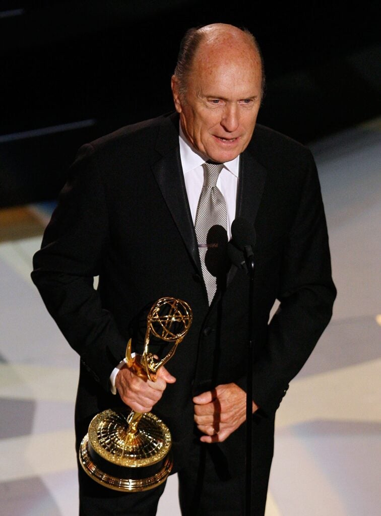 Actor Robert Duvall accepts the Oustanding Lead Actor in a Miniseries or a Movie award for "Broken Trail" onstage during the 59th Annual Primetime Emmy Awards at the Shrine Auditorium on September 16, 2007 in Los Angeles, California.