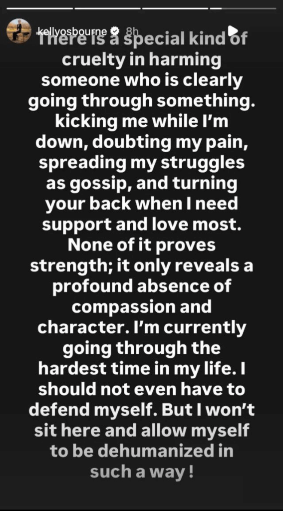 Una captura de pantalla de la publicación de texto de la historia de Instagram de Kelly Osbourne.