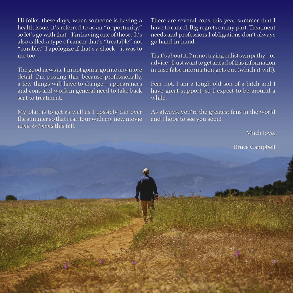 A text post that Bruce Campbell shared to Twitter.