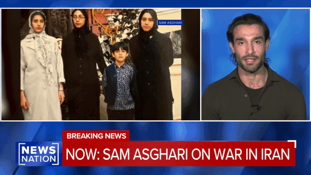 Sam Asghari on NewsNation alongside a childhood photo.