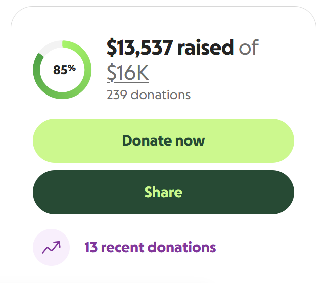 Corey Harrison's GoFundMe progress.