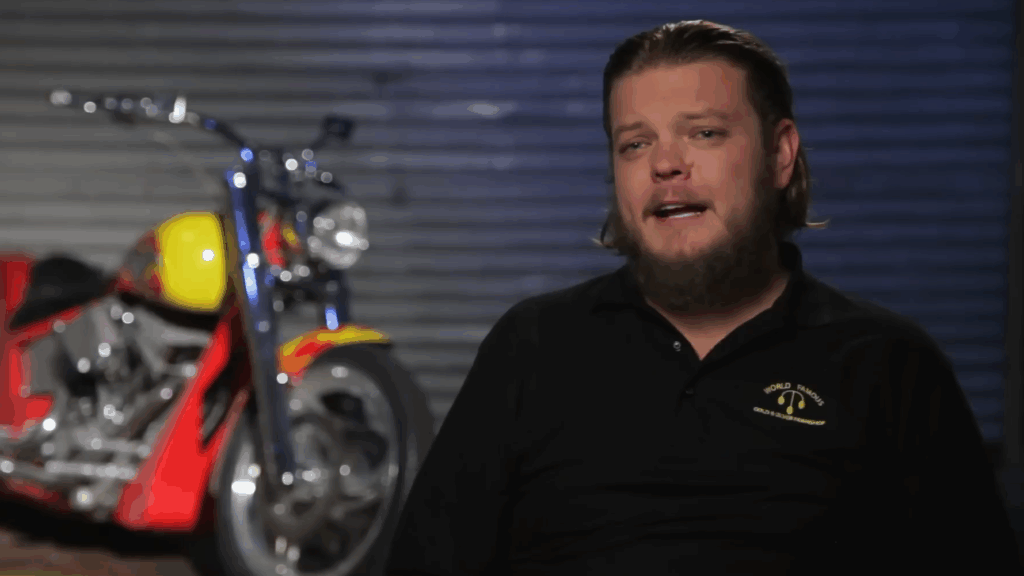 Corey Harrison on 'Pawn Stars' with his motorcycle.