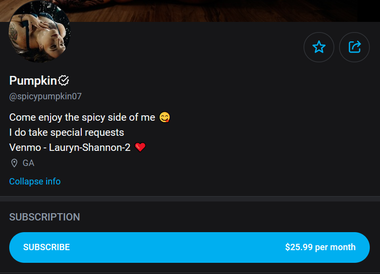 Lauryn 'Pumpkin' Shannon's OnlyFans page the week of its launch.