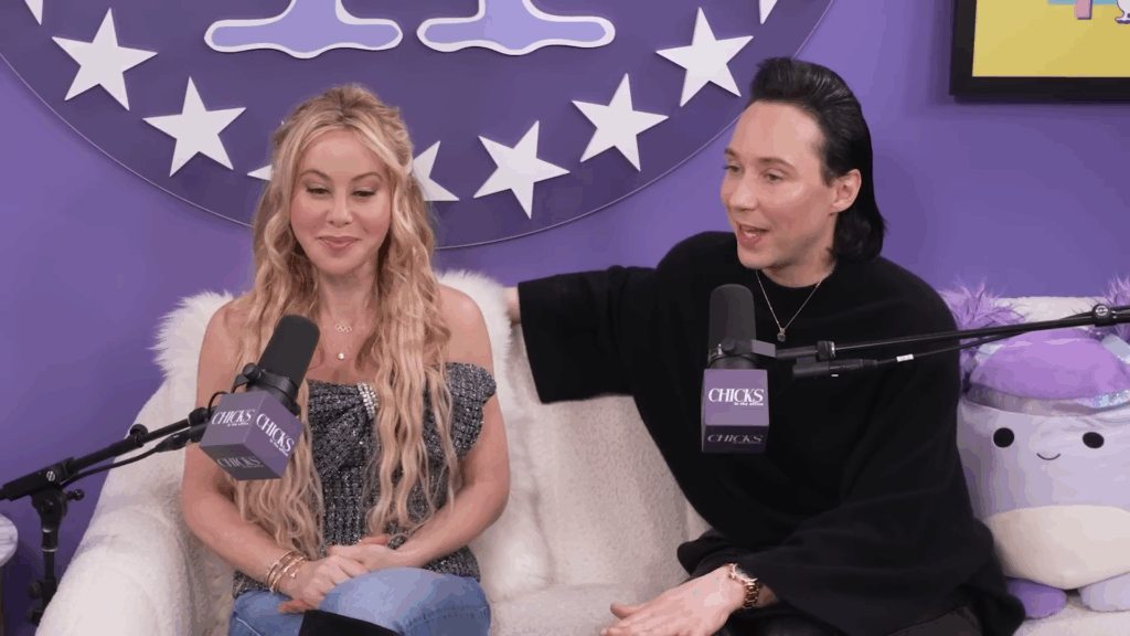 Tara Lipinski and Johnny Weir on a podcast.