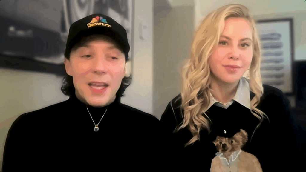Johnny Weir and Tara Lipinski over a video chat.