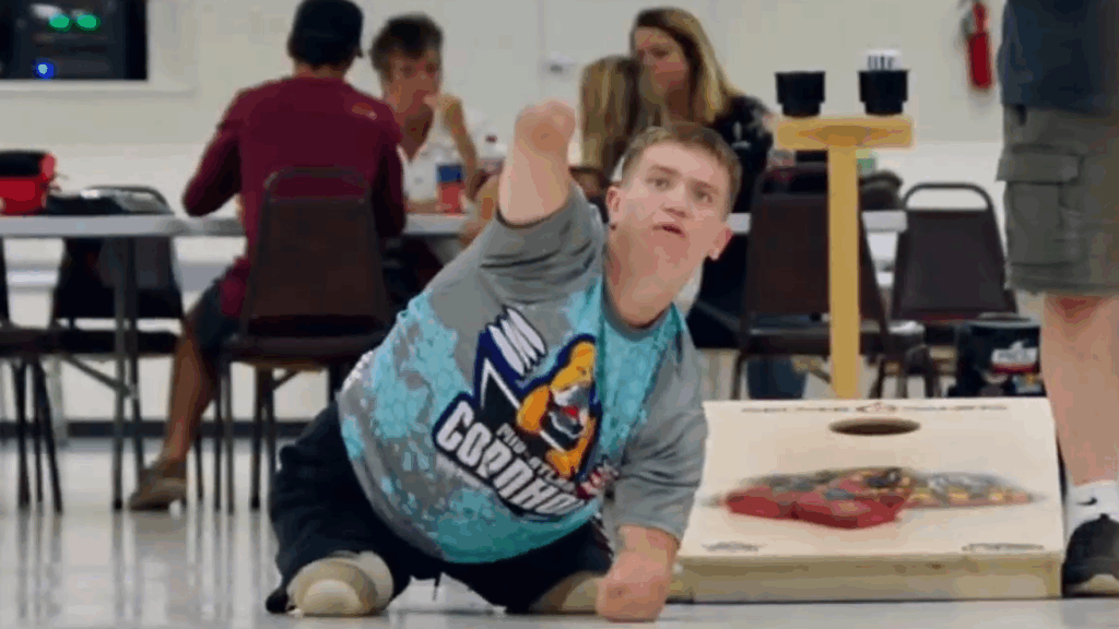 Dayton Webber on ESPN, playing cornhole as a quadruple amputee.