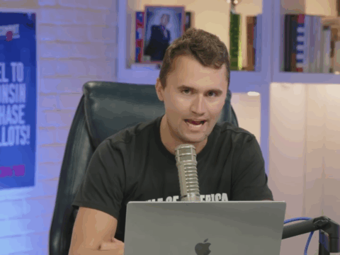 Charlie Kirk on his podcast in 2025.