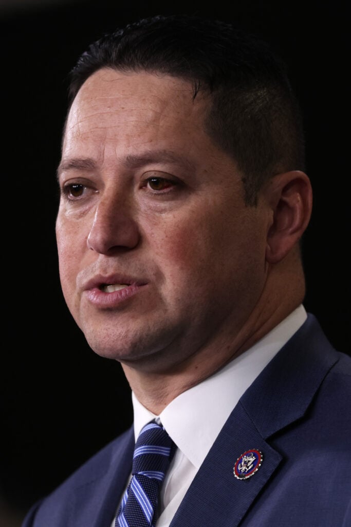 Co-chair of the Congressional Hispanic Conference (CHC) Rep. Tony Gonzales (R-TX) speaks during a news conference at the U.S. Capitol on February 1, 2023 in Washington, DC.