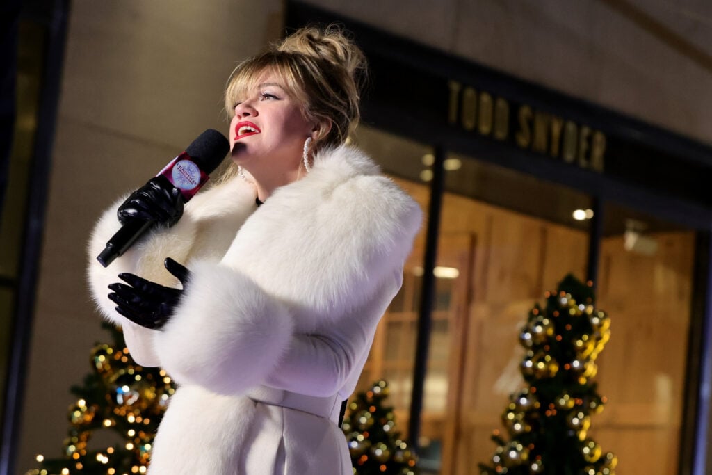 Kelly Clarkson performs during the 2023 Rockefeller Center Christmas Tree Lighting Ceremony at Rockefeller Center on November 29, 2023 in New York City. 